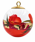 Boule de Noël fleurs réf. 01, fleurs rouges, dessous rouge orangé, vue 1