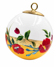 Boule de Noël fleurs réf. 02, fleurs rouges, dessous jaune, vue 3