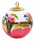 Boule de Noël fleurs réf. 08, bouquets roses et bleus, dessous rose, vue 1