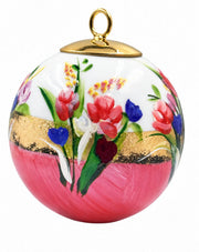 Boule de Noël fleurs réf. 08, bouquets roses et bleus, dessous rose, vue 3