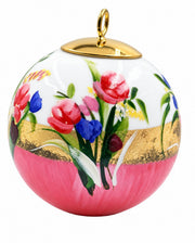 Boule de Noël fleurs réf. 08, bouquets roses et bleus, dessous rose, vue 4