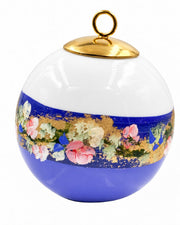 Boule de Noël fleurs réf. 09, petites fleurs multicolores, dessous bleu violet, vue 4