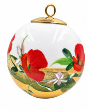 Boule de Noël fleurs réf. 13, fleurs rouges, dessous jaune, vue 4