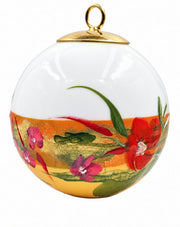 Boule de Noël fleurs réf. 15, fleurs orangées, dessous jaune, vue 3