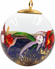 Boule de Noël fleurs réf. 18, fleurs rouges et blanches, dessous violet sombre, vue 2