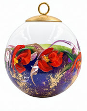Boule de Noël fleurs réf. 18, fleurs rouges et blanches, dessous violet sombre, vue 3