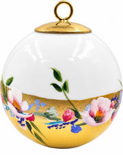 Boule de Noël fleurs réf. 19, fleurs roses et bleues, dessous jaune, vue 1