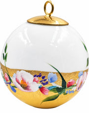 Boule de Noël fleurs réf. 19, fleurs roses et bleues, dessous jaune, vue 2