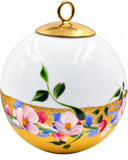 Boule de Noël fleurs réf. 19, fleurs roses et bleues, dessous jaune, vue 3