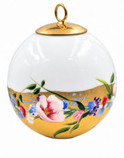 Boule de Noël fleurs réf. 19, fleurs roses et bleues, dessous jaune, vue 4