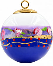 Boule de Noël fleurs réf. 20, petites roses, dessous bleu violet, vue 1