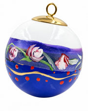 Boule de Noël fleurs réf. 20, petites roses, dessous bleu violet, vue 4