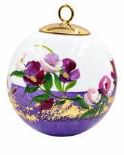 Boule de Noël fleurs réf. 22, fleurs violettes et blanches, dessous violet, vue 2