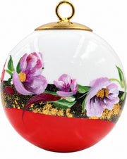Boule de Noël fleurs réf. 23, fleurs mauves et pourpres, dessous rouge, vue 2