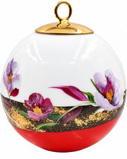 Boule de Noël fleurs réf. 23, fleurs mauves et pourpres, dessous rouge, vue 4