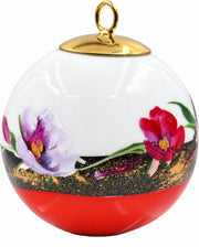 Boule de Noël fleurs réf. 23, fleurs mauves et pourpres, dessous rouge, vue 5