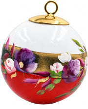 Boule de Noël fleurs réf. 24, roses et fleurs violettes, dessous rouge, vue 4
