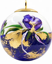 Boule de Noël fleurs réf. 25, fleurs bleues et violettes, dessous bleu violet sombre, vue 1