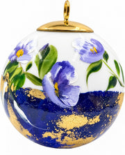 Boule de Noël fleurs réf. 25, fleurs bleues et violettes, dessous bleu violet sombre, vue 3
