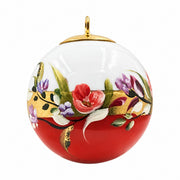 Boule de Noël fleurs en porcelaine 5,5 cm, référence 28, fleurs roses et mauves, dessous rouge orangé, vue 3.