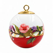 Boule de Noël fleurs en porcelaine 5,5 cm, référence 28, fleurs roses et mauves, dessous rouge orangé, vue 4.