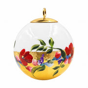 Boule de Noël fleurs en porcelaine 5,5 cm, référence 30, fleurs rouges et bleues, dessous jaune, vue 3.