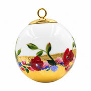 Boule de Noël fleurs en porcelaine 5,5 cm, référence 30, fleurs rouges et bleues, dessous jaune, vue 4.