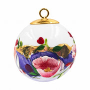 Boule de Noël fleurs en porcelaine 5,5 cm, référence 31, fleurs roses, dessous violet, vue 1.