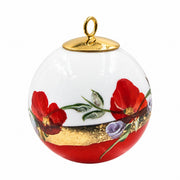 Boule de Noël fleurs en porcelaine 5,5 cm, référence 35, fleurs rouges, dessous rouge orangé, vue 1.