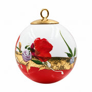 Boule de Noël fleurs en porcelaine 5,5 cm, référence 35, fleurs rouges, dessous rouge orangé, vue 4.