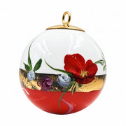 Boule de Noël fleurs en porcelaine 5,5 cm, référence 35, fleurs rouges, dessous rouge orangé, vue 5.