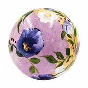 Boule de Noël fleurs en porcelaine 5,5 cm, référence 37, fleurs blanches et violettes, dessous rose nuancé, vue 1.