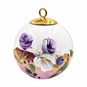 Boule de Noël fleurs en porcelaine 5,5 cm, référence 37, fleurs blanches et violettes, dessous rose nuancé, vue 2.