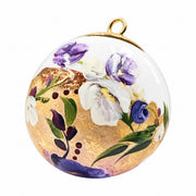 Boule de Noël fleurs en porcelaine 5,5 cm, référence 37, fleurs blanches et violettes, dessous rose nuancé, vue 5.