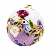 Boule de Noël fleurs en porcelaine 5,5 cm, référence 37, fleurs blanches et violettes, dessous rose nuancé, vue 6.