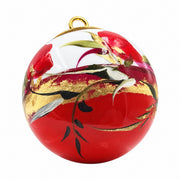 Boule de Noël fleurs en porcelaine 5,5 cm, référence 39, fleurs rouges et roses, dessous rouge orangé, vue 1.