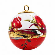 Boule de Noël fleurs en porcelaine 5,5 cm, référence 39, fleurs rouges et roses, dessous rouge orangé, vue 7.