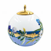 Boule de Noël fleurs en porcelaine 5,5 cm, référence 40, fleurs bleues et blanches, dessous bleu grisé, vue 3.