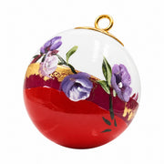 Boule de Noël fleurs en porcelaine 5,5 cm, référence 41, fleurs violettes et mauves, dessous rouge orangé, vue 1.