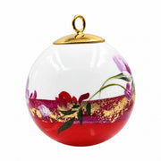 Boule de Noël fleurs en porcelaine 5,5 cm, référence 41, fleurs violettes et mauves, dessous rouge orangé, vue 5.