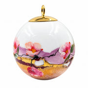 Boule de Noël fleurs en porcelaine 5,5 cm, référence 43, fleurs roses et jaunes, dessous rosé et cuivré, vue 4.