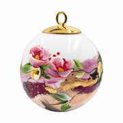 Boule de Noël fleurs en porcelaine 5,5 cm, référence 43, fleurs roses et jaunes, dessous rosé et cuivré, vue 5.