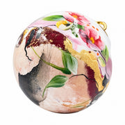 Boule de Noël fleurs en porcelaine 5,5 cm, référence 43, fleurs roses et jaunes, dessous rosé et cuivré, vue 6.