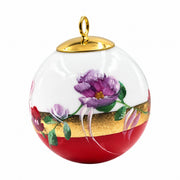 Boule de Noël fleurs en porcelaine 5,5 cm, référence 44, fleurs violettes et bordeaux, dessous rouge orangé, vue 3.