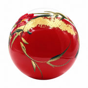Boule de Noël fleurs en porcelaine 5,5 cm, référence 47, fleurs rouges et bordeaux, dessous rouge, vue 1.