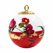 Boule de Noël fleurs en porcelaine 5,5 cm, référence 47, fleurs rouges et bordeaux, dessous rouge, vue 3.