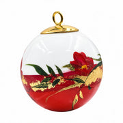 Boule de Noël fleurs en porcelaine 5,5 cm, référence 47, fleurs rouges et bordeaux, dessous rouge, vue 4.