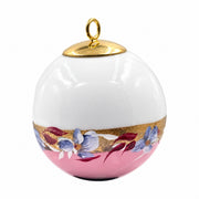 Boule de Noël fleurs en porcelaine 5,5 cm, référence 49, fleurs bleu pâle, dessous rose tendre, vue 5.