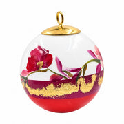 Boule de Noël fleurs en porcelaine 5,5 cm, référence 50, fleurs rouges, orangées et roses, dessous rouge orangé, vue 1.