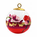 Boule de Noël fleurs en porcelaine 5,5 cm, référence 50, fleurs rouges, orangées et roses, dessous rouge orangé, vue 2.